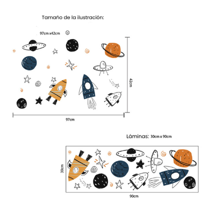 Stickers cohetes - planetas